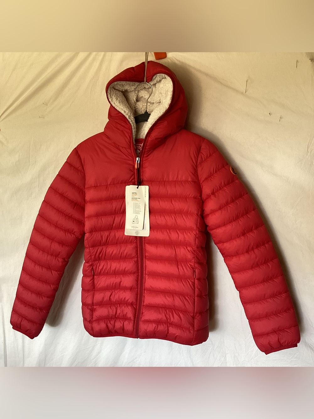 Save the duck quilted hooded puffer jacket Sherpa lined NWT